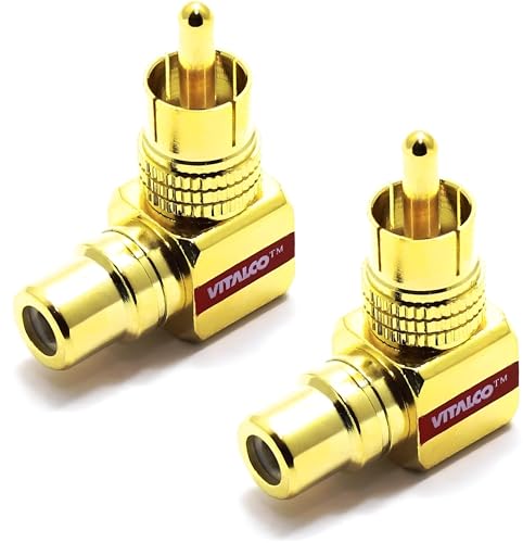 VITALCO Cinch Winkeladapter 90&deg; 2 st&uuml;ck Winkelstecker Kupplung Adapter Vergoldet Chinch Winkel Stecker RCA