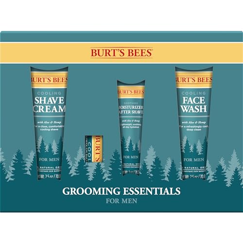 Burts-Bees-Christmas-Gifts-4-Stocking-Stuffers-Products-for-Men-Grooming-Essentials-Kit-Cooling-Face-Wash-Shave-Cream-Soothing-Moisturizer-After-Shave-Original-Beeswax-Lip-Balm