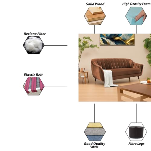 Image of Casaliving Anyse 3 Seater Sofa Set for Living Room (Brown Colour Premium Fabric) Premium Fabric Sofa
