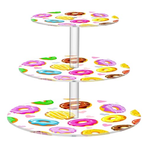 PYBUG Donuts 3 Tier Acrylic Cupcake Stands Tower,Dessert Table Display Set for Tea Party,Wedding,Birthday, Baby Shower