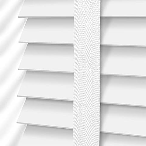 White Faux Wood Venetian Blind with Safety Features Cover