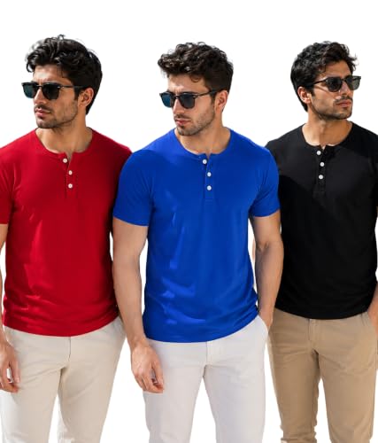 Image of London Hills T Shirt for Man | Men Henley Neck Tshirts | Tshirt Shirts Men | Gym T Shirts for Mens Workout T-Shirts for Man Cotton Stylish Henly Neck T Shirt Half Sleeve Regular Fit Solid Multicolour