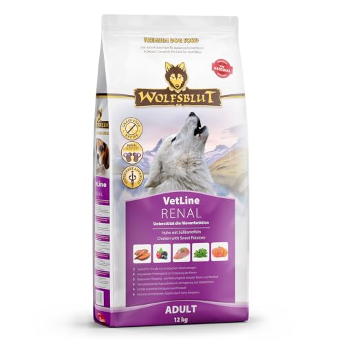 WOLFSBLUT – VetLine Renal | Diät Trockenfutter für ausgewachsene Hunde zur Unterstützung der Nierenfunktion. Getreidefreies Alleinfutter im Beutel | 12kg Huhn mit Süßkartoffeln