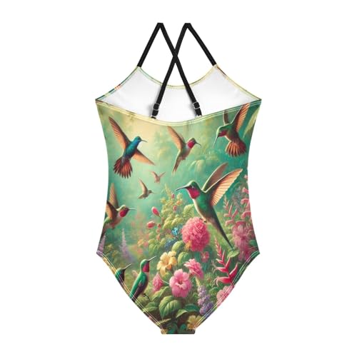 Flowers Hummingbirds Bathing Suits for Girls Swimsuit Summer Beach Swimwear One Piece Swimsuits2