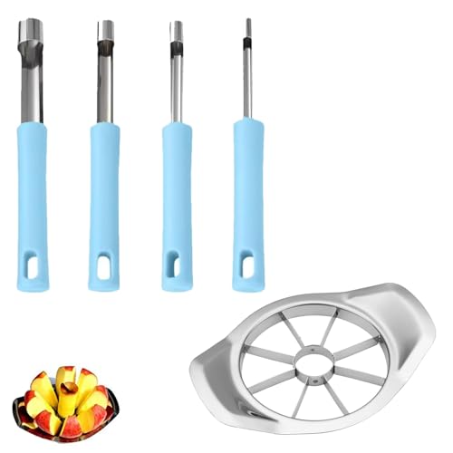 5 PCS Apple Corer Remover Set, Apple Corer and Fruit Divider, Stainless Steel Core Remover Tool for Kitchen with 4 Sizes (8/10/14/20mm), Kitchen, Baking, Camping, Quick Snack Prep
