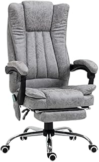 Vinsetto 6-point Vibrating Heat Massage Chair Micro Fibre Upholstery w/Manual Footrest Padding High Back Remote Wheels Swivel Chair Reclining Grey