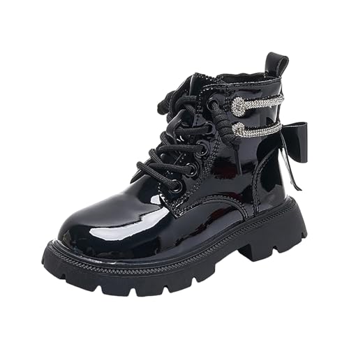 Girls Side Zipper Combat Patent Ankle Dress Boots Lace-Up High Top Fashion Waterproof Boots Stylish Comfort Shoes