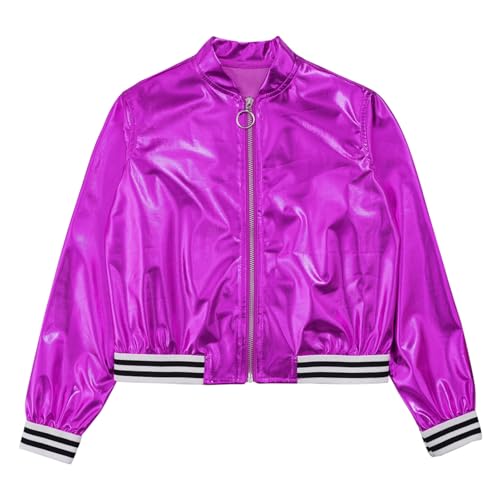 FEESHOW Girls Boys Sequined Metallic Bomber Jacket Zip Up Coat Outerwear for Hip Hop Jazz Sports Diaco Party Wear3
