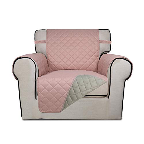 Image of PureFit Reversible Quilted Sofa Cover, Water Resistant Slipcover Furniture Protector, Washable Couch Cover with Non Slip Foam and Elastic Straps for Kids, Dogs, Pets (Chair, Pink /Beige)