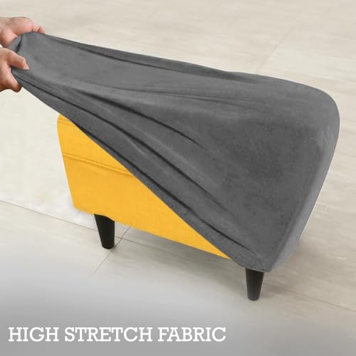 Image of HOKIPO Premium Velvet Stretchable Foot Stool Cover Ottoman Slipcover, Dark Grey (NEW-4801-DGRY)