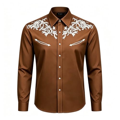 Camisa tradicional regional de corte cómodo con flores bordadas y manga larga masculina