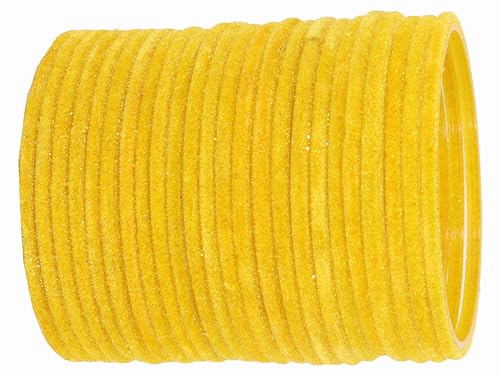 NMII Glass Velvet Bangles Set For Women and Girls | Plain Glass Bangles | Velvet Chudi | Simple Bangles For Women | Kaanch ki Chudi | Stylish Glass bangles- Set of 24, (Glass Velvet-Yellow-2.8)