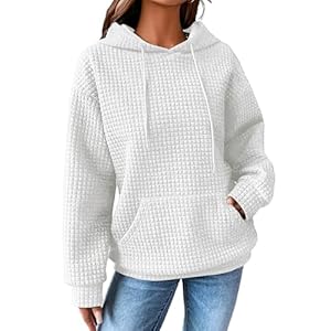 SHEWIN Womens Hoodies Casual Drawstring Waffle Pullover Tops Loose Hooded Sweatshirt with Pocket 2026