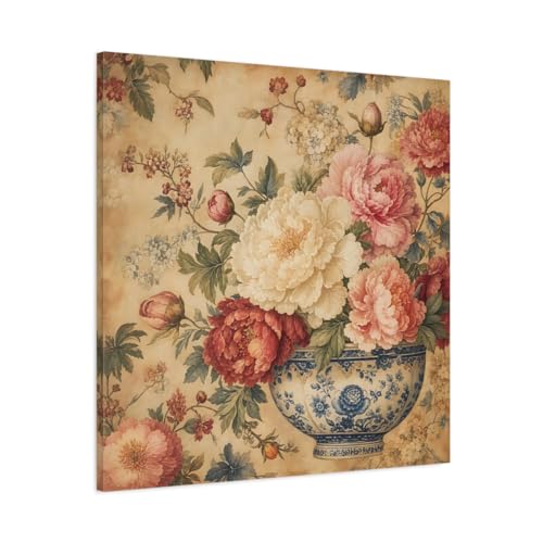 Canvas pivoines vintage de qualite superieure avec chassis 3 cm