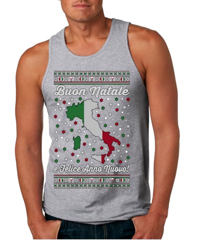 BUON Natale e Felice Anno Nuovo! Merry Christmas and Happy New Year Funny Classic Italy Peninsula Italian Ugly Christmas Mens Tank Top, Heather Grey, XX-Large