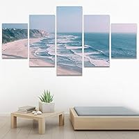 SIGNWIN 5 Panel Canvas Wall Art Beach Blue Coastal Cool Photography Relax/Calm for Home Decorations Ready to Hang - 60