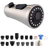 Hibbent Pull Down Kitchen Faucet Head Replacement, 3-Function NSF/ANSI/CAN 61 & CUPC Certified Sink Spray Nozzle, 15 Adapters, Compatible with Moen, Delta, Kohler Faucets, Brushed Nickel