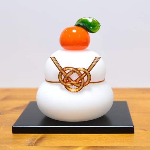 ガラスの白い鏡餅 大（L） glass calico グラスキャリコ ハンドメイド ガラスアート 化粧箱付 オブジェ 置物 お正月のサムネイル