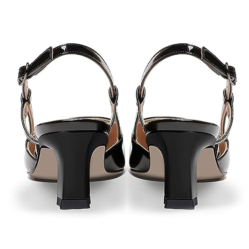 ROSERWISH Womens Slingback Dress Pointed Toe Buckle Stylish Patent Dating Chunky Low Heel Pumps Shoes 2 Inch4