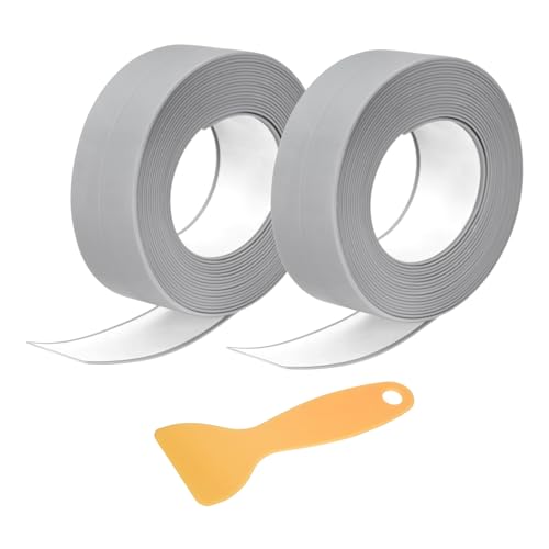 QUARKZMAN 2 Rollen Dichtungsband, Dichtungsband, 0,9 x 10,5 Ft PVC wasserdichtes selbstklebendes Dichtungsband für Küche Badezimmer Toilette Waschbecken Ecke, Grau.