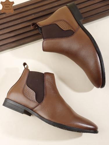 Image of Carlton London Men's Classic Slip-On Ankle Chelsea Leather's Boot with Elastic Gussets