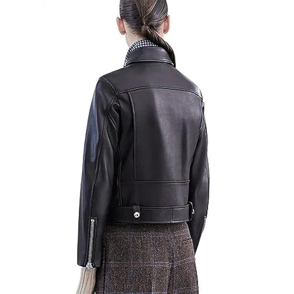 Adhdyuud Vrouwen Herfst Zwart Faux Lederen Jassen Rits Jas Turn-Down Kraag Motor Biker Jas Met Riem