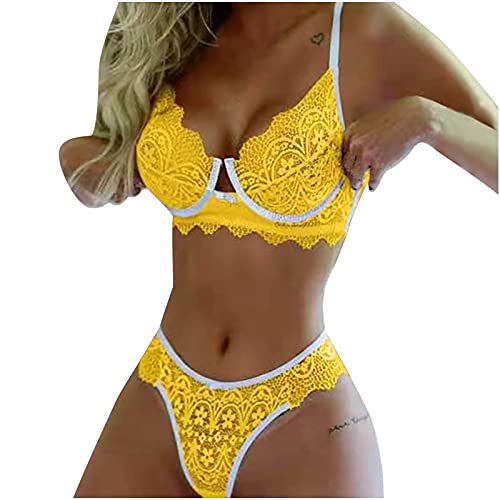 Zainafacai Lingerie for Women Mesh Lingerie Set for Women for Sex Naughty Sexy See Through Teddy Babydoll Underwear Yellow