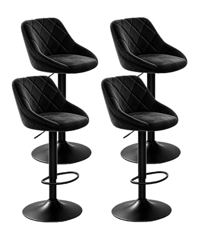 YLGJ&TIDY Tabourets de Bar Lot de 4, Pivotants 360° en Velours, Chaises de Bar Rotatives, Tabourets de Comptoir à Hauteur Réglable, Repose-Pieds et Base...