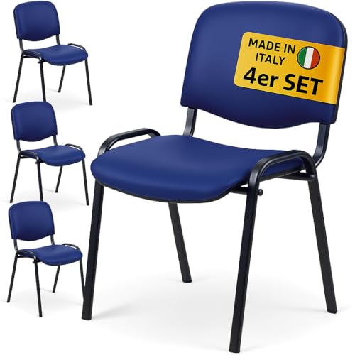 Topsit Besucherstuhl Kunstleder Stapelbar 4er Set Wartezimmerstuhl für Empfang & Praxis, Made in Italy Konferenzstuhl Fertig Montiert, Blau