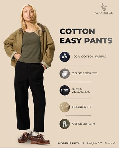 Image of Alan Jones Clothing Womens Mid Rise Cotton Relaxed Ankle Pants | 100% Cotton