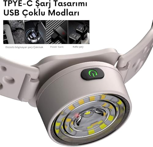 Orret Home 5 Modlu Silikon Gövdeli Kafa Lambası – Type-C Şarj Girişli, Su Geçirmez LED Kafa Feneri, Esnek ve Hafif Tasarım, Kamp, Balıkçılık, Doğa Yürüyüşü ve Gece Kullanımı İçin Uygun (Silikon Kayış) - Görsel 3