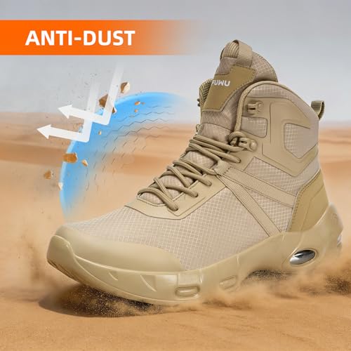 Image of Military Tactical Boots Men Wide Waterproof 6 Inches | Non Slip Side-Zip Combat Hiking Work Boots Lightweight Durable