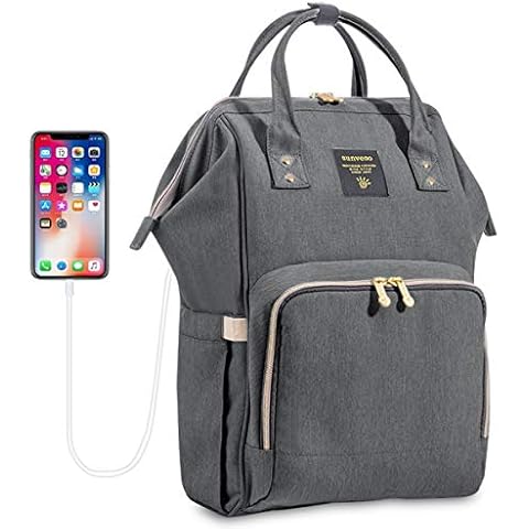 SUNVENO Baby Changing Backpack Diaper Bag Waterproof Travel Baby Bag with USB Charging Port Pram Hook Insulated Bag for Traveling Quilting Large Capacity Changing Backpack (Grey) Cover