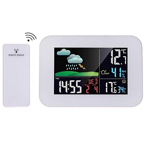 Drahtlose Wetterstation Schreibtischuhr Wanduhr, Farbanzeige Barometer Wettervorhersage Wetteruhr, Innen- und Außentemperaturanzeige