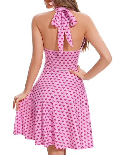 Image of Women's Summer Sundress- 2025 Sexy Halter Sleeveless Spring Boho Elastic Waist Ruffle Mini Dress