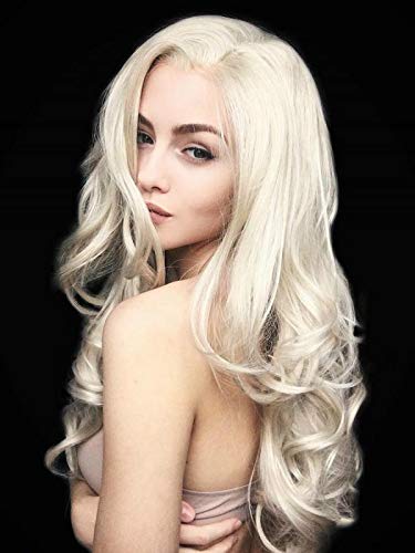 Kaneles Blonde Wig Long Wavy Middle Part Synthetic Beach Wave Curly Wig for Halloween Party Daily Wear Blonde