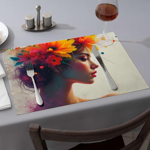 Set de table roses Comedor moderne fleuri lavable - Lot de 6 - 2