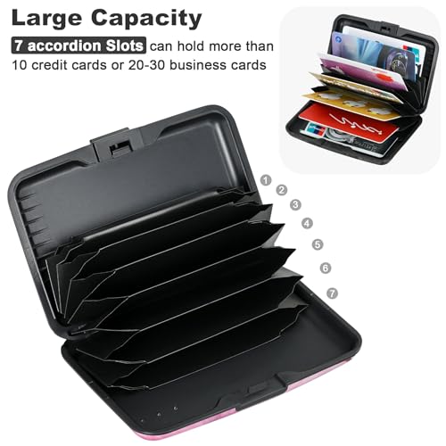 Image of ELFISH Mini RFID Aluminum Wallet Credit Cards Holder Business Card Case Metal ID Case for Men Women(Pink Magnolia)