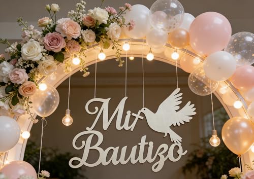 Decorative Mi Bautizo Sign Wooden Religious Baptism Wall Decor Childrens Birthday Party Decoration for Baptism Bedroom Garden Birthday Christmas Para Nio Nia Baby Shower