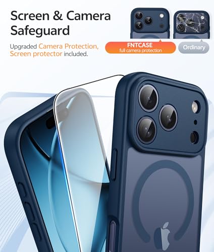 Image of FNTCASE for iPhone 17 Pro Case: [Compatible with Magsafe] Translucent Matte Cases with [Full Camera Protection] [Screen Protector] Military Grade Shockproof Protective Phone Cover - Blue