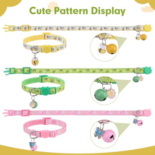 BINGPET Breakaway Cat Collar with Bell, 3 Pack Cat Collars for Girl Cats, Cute Kitty Collars Accessories with Butterfly & Flower & Bee by BINGPET - Image 5