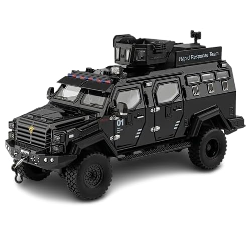 Image of Enterprise 1:24 Armored Police Car Diecast Model - Tooth Tiger Explosion-Proof Pull Back Metal Toy with Lights, Sounds & 4 Opening Doors - Collectible Vehicle for Kids & Display (Black)