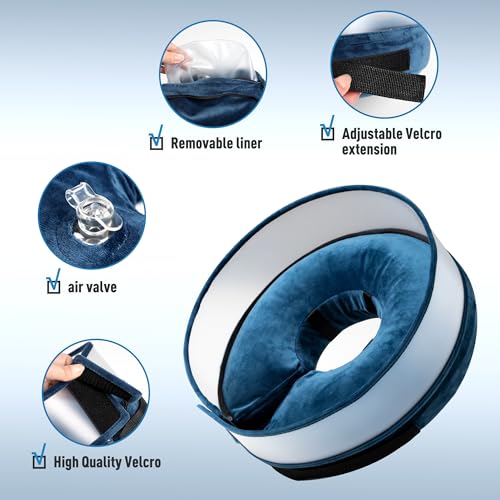 Image of Inflatable Dog Cone, Soft Dog Cone Collar After Surgery for Alternative with Enhanced Anti-Licking Guard Shield Adjustable Detachable Cone Collar, Elizabethan Collar (S, Blue)