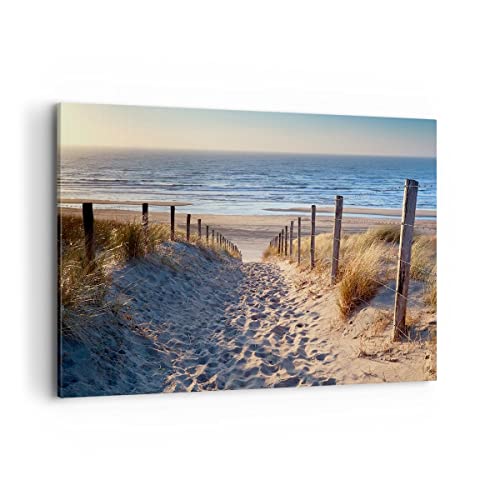 Deco Cadre Décoration Salon mer plage dune Moderne Impression sur Toile 120x80cm Image Tableau Decoration Murale Chambre Cuisine Horizontal Art Wall Grand...