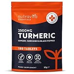 Nutravita Turmeric Tablets 2500mg with Black Pepper & Ginger - 180 High Strength Tumeric Curcumin Supplements (3 Month Supply) - Vegan - Alternative to Capsules - Letterbox Friendly - UK Made