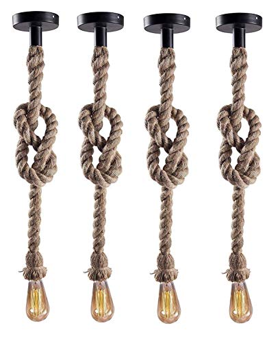 Image of E27 Rustic Lamp Rope Hanging Light (Pack of 4) Pendants Ceiling Lamp