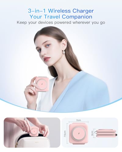 Charging Station for Apple Multiple Devices: 3 in 1 Foldable Magnetic Wireless Charger Stand - Travel Charging Dock Compatible with iPhone 16 15 14 13 12 Pro Max Plus Apple Watch AirPods - Image 3