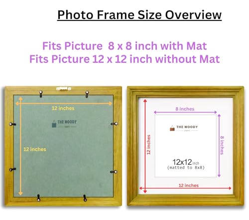 Image of 8 x 8 inch Wooden Photo Frame with Mat, Yellow Photo Frame 8 x 8 inch with Mat or 12 x 12 inch without Mat for Wall Decoration, Gallery Walls, Best Wooden Photo Frames for Posters and Photos
