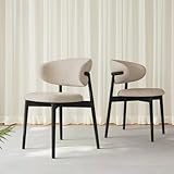 Dpxmmyfc Mid Century Wooden Dining Chairs Set of 2,Modern Heavy Duty Kitchen Chairs,Farmhouse Dining Room Chair with Linen Fabric Cushion Upholstered,Solid Wood Seat with Foot Pegs (Black Legs)