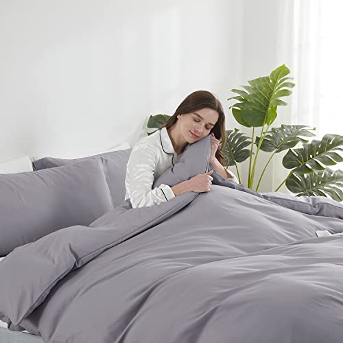 Image of Hearth & Harbor Grey Lavender Duvet Cover King Size, 3 Piece Bedding Set | Soft Double Brushed Bedding Set, Button Closure, 1 Duvet Cover 104x90 Inches, 2 Pillow Shams